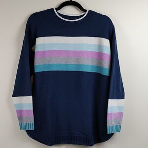 T by Talbot's Tweed Chenille stripe Tunic Sweater in Dark Slate